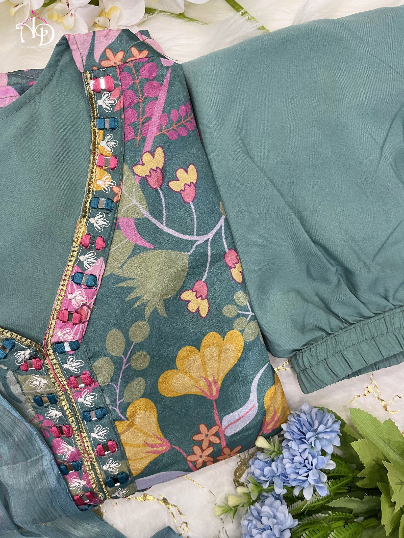 Mehera Green Floral Alia Cut Kurti With Bottom Catalog